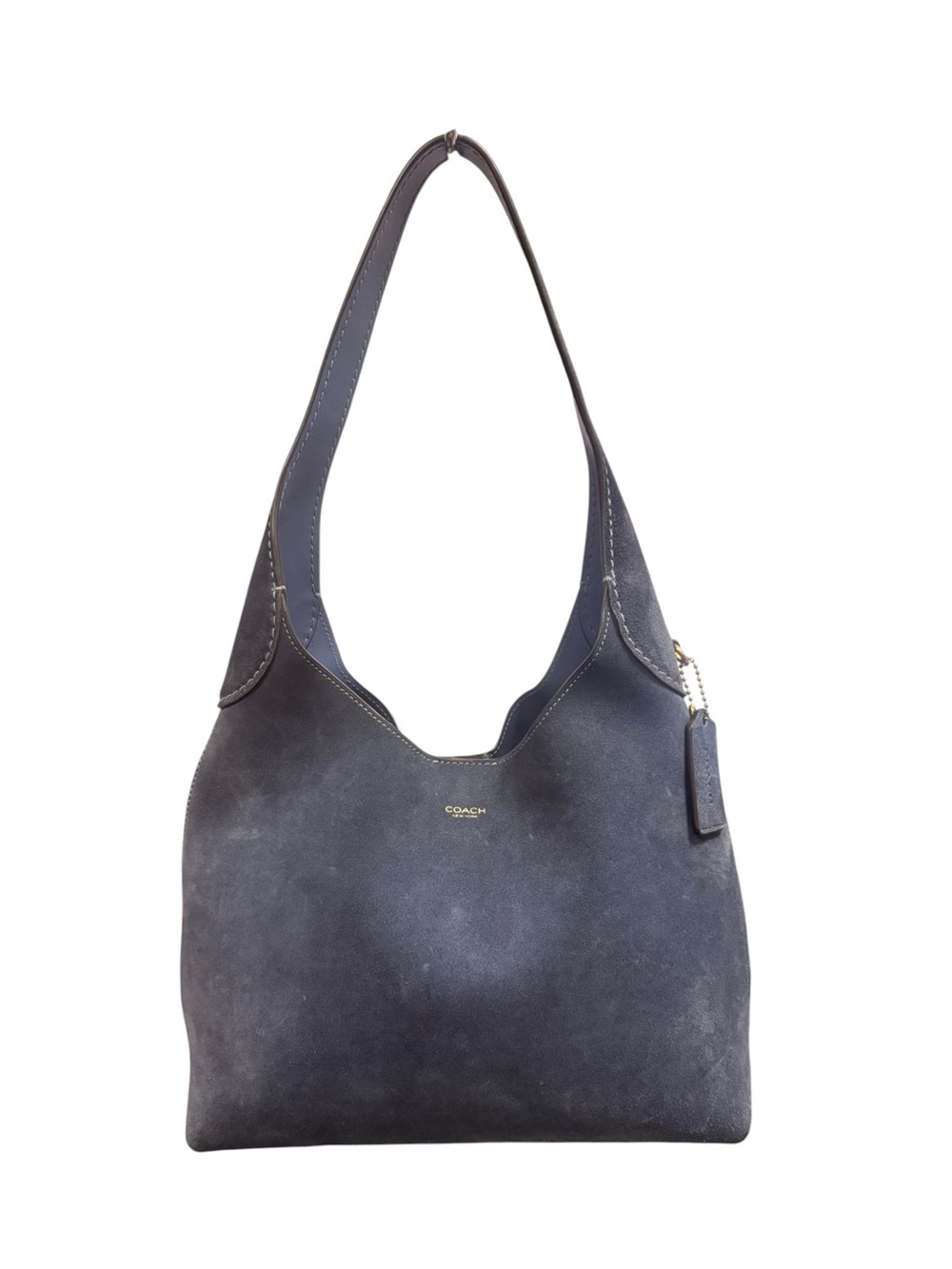 Coach Navy Suede Shoulder Hobo Bag with Gold Accent